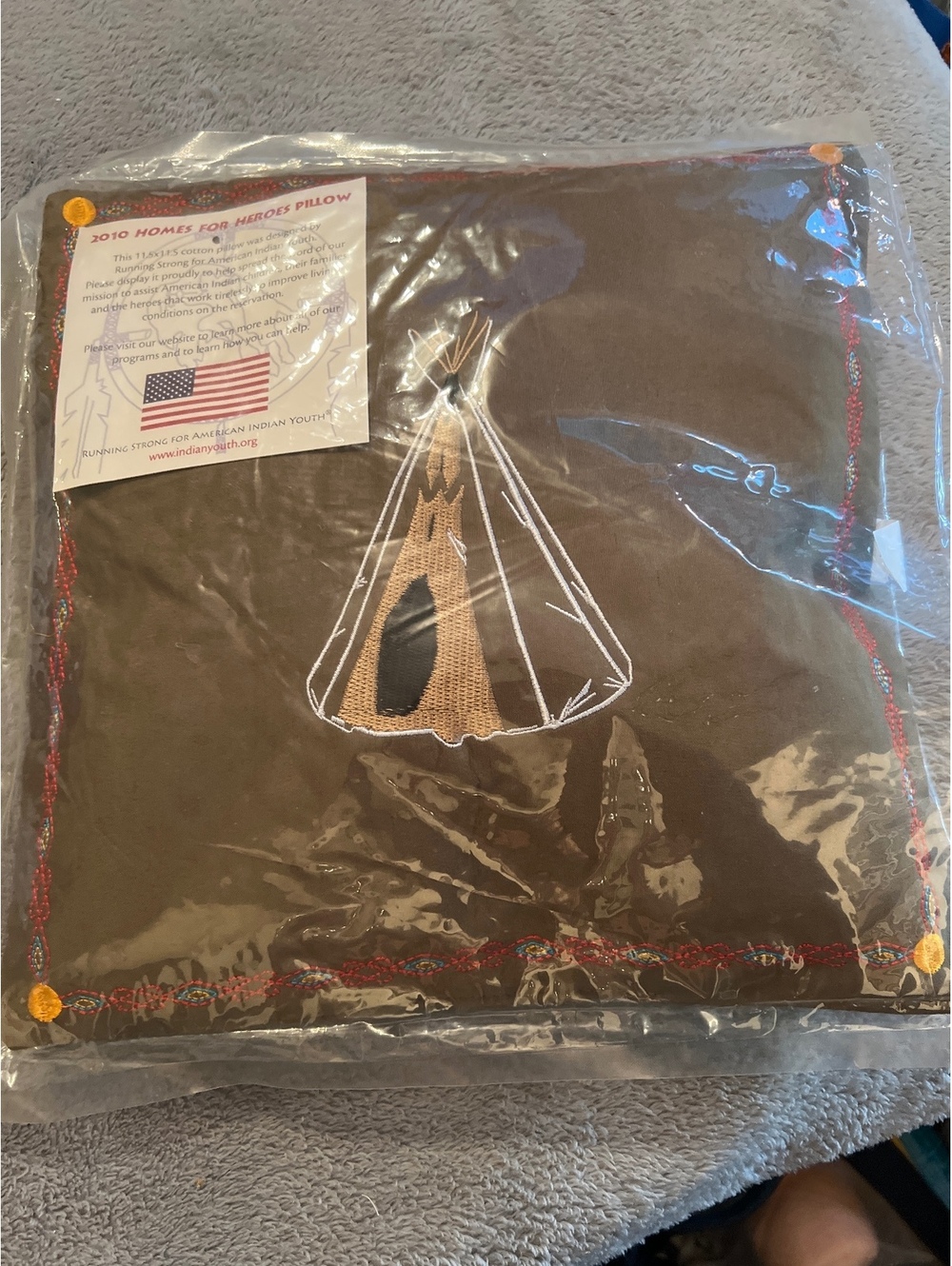 2010 Homes for Heroes Cotton Pillow with Teepee Embroidery